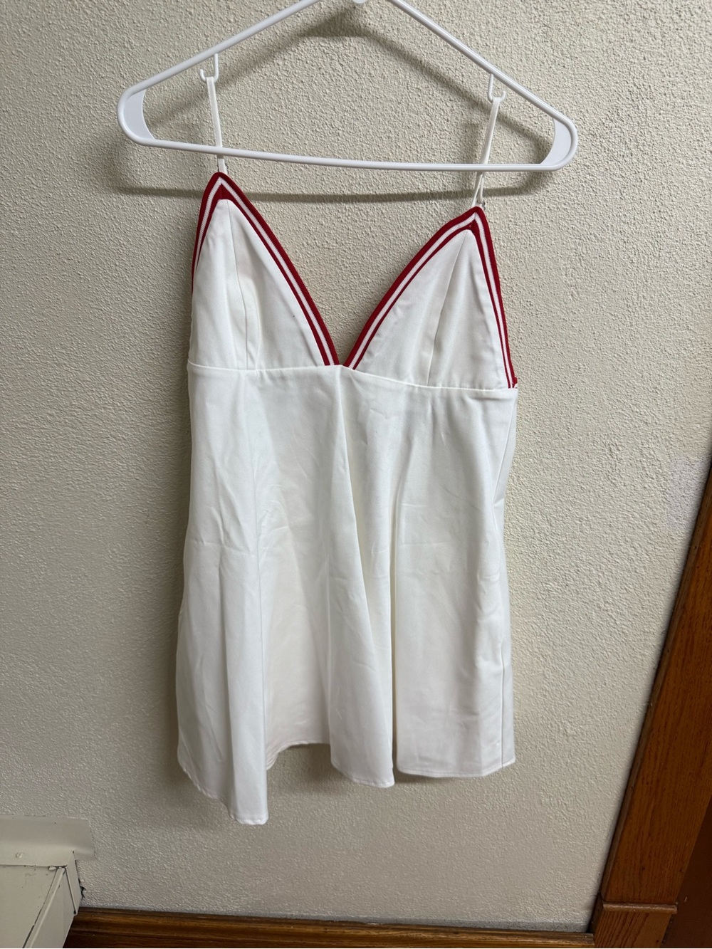 Zara White Slip Dress with Red Trim